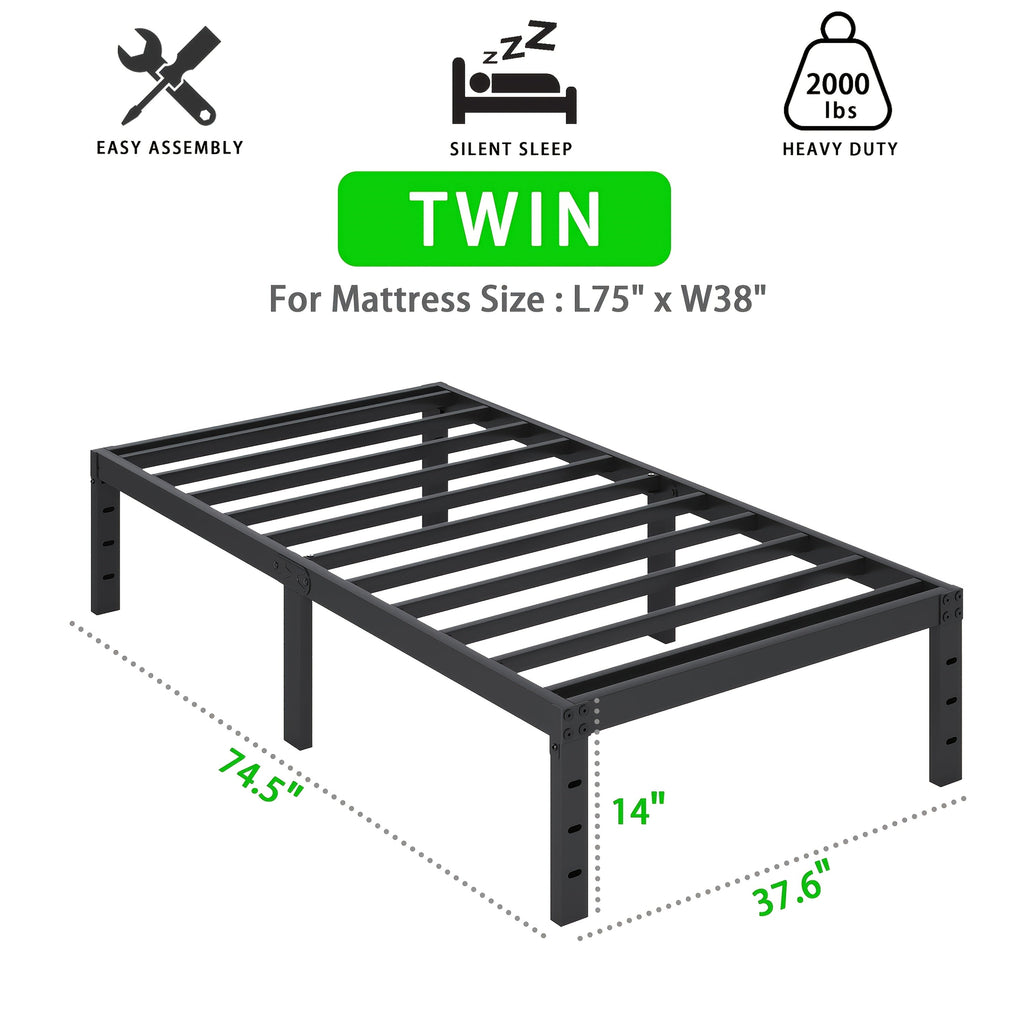 Heavy Duty Metal Platform Bed Frame with Under-Bed Storage Black