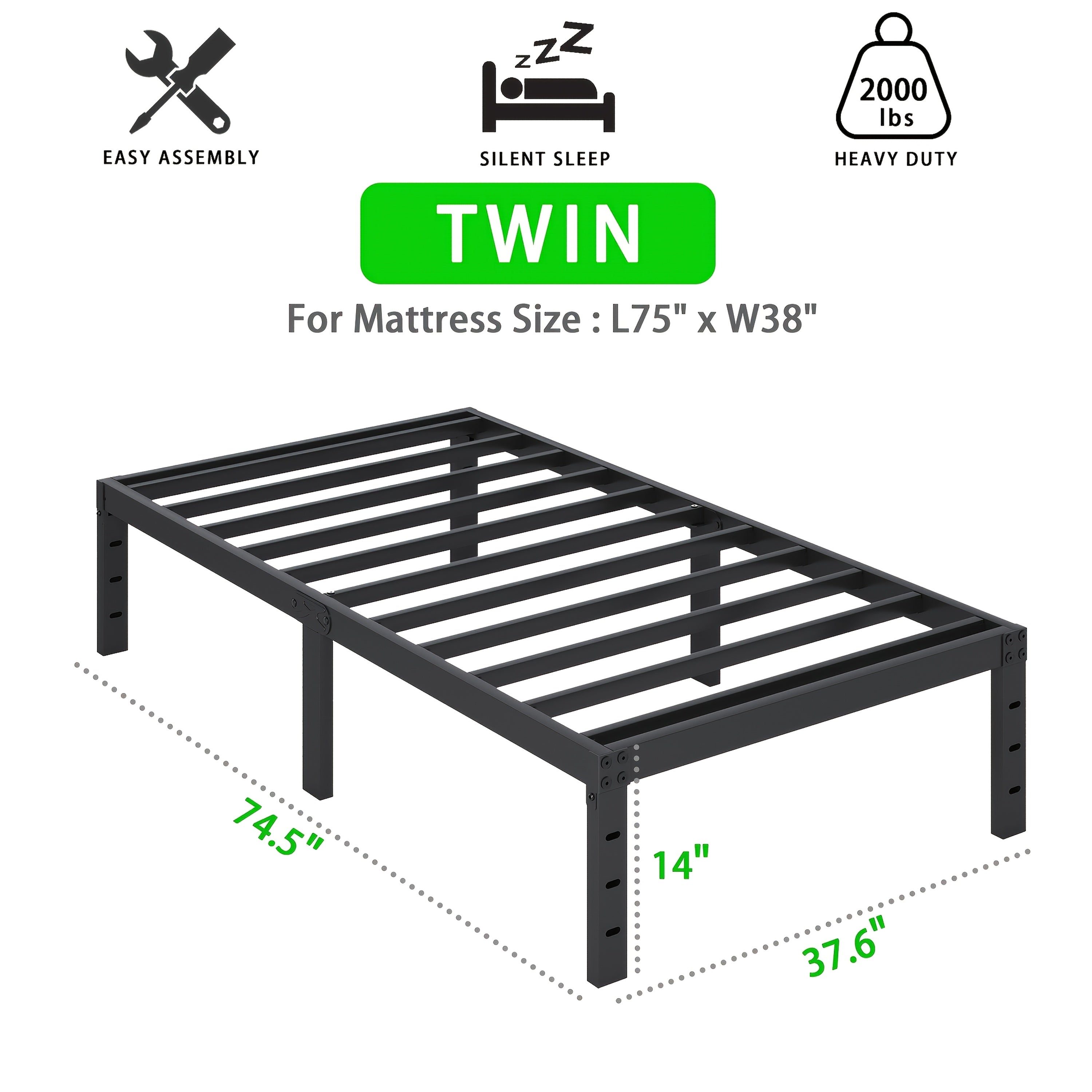 Heavy Duty Metal Platform Bed Frame with Under-Bed Storage Black