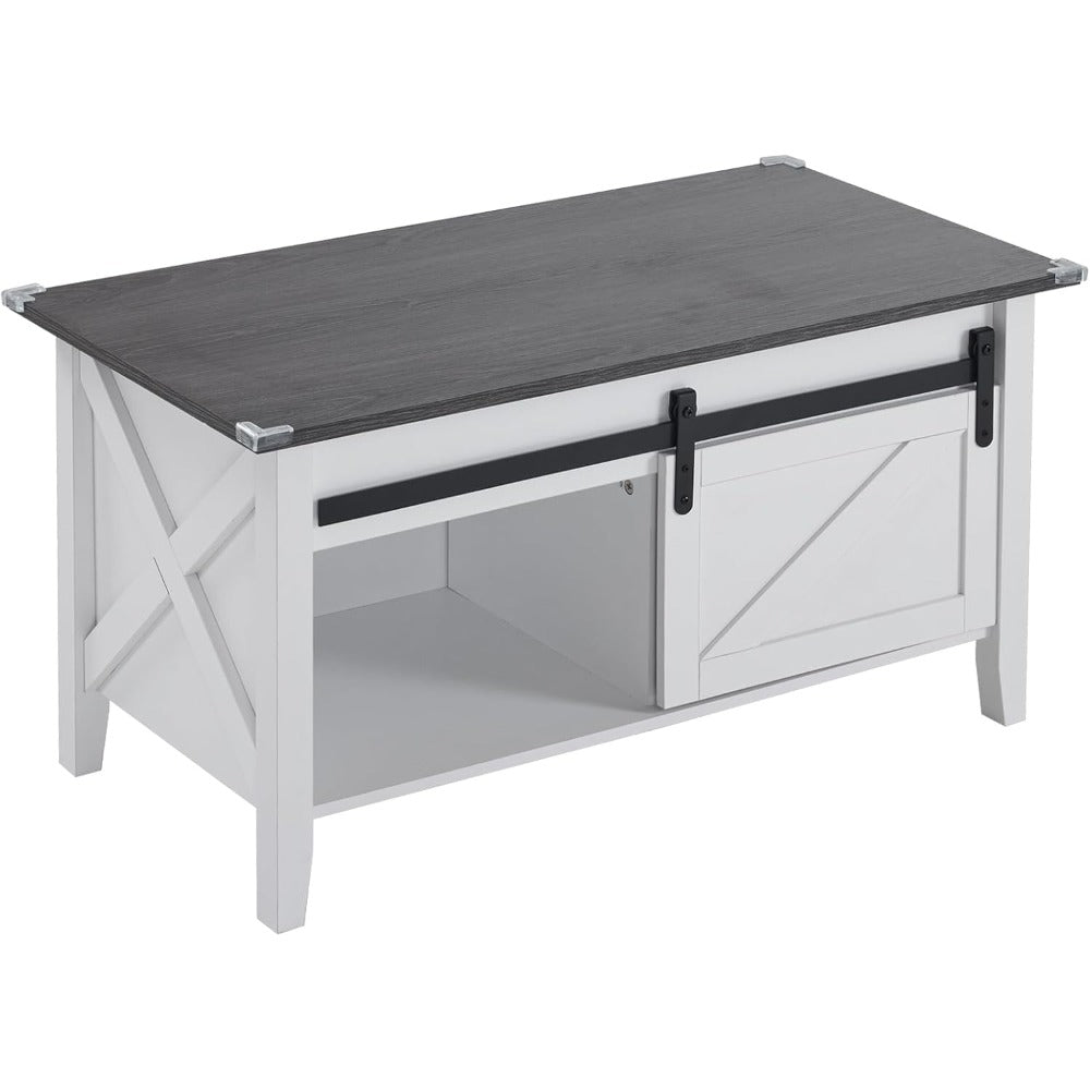 36-Inch Lift-Top Coffee Table with Hidden Storage and Sliding Barn