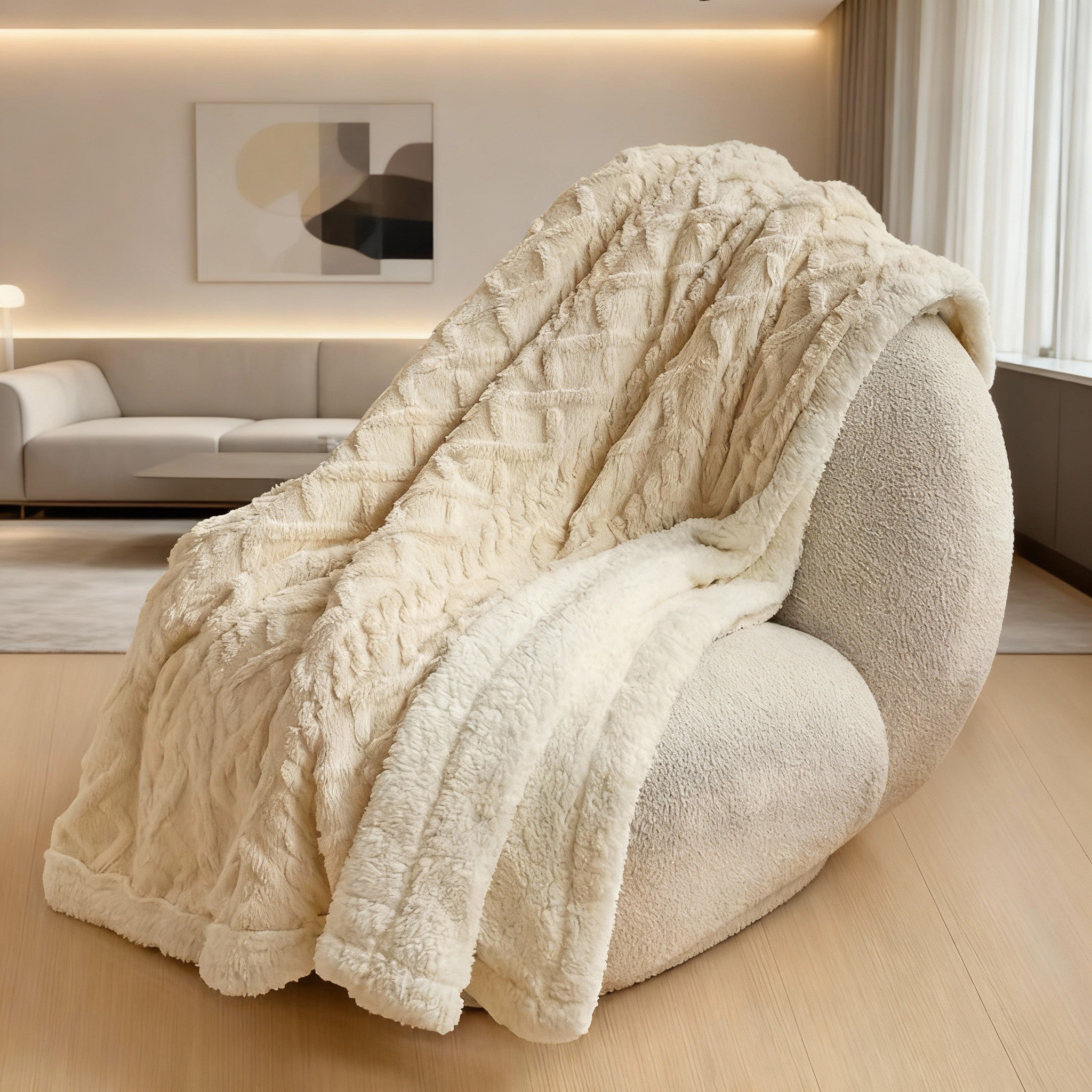 3D Waffle Texture Flannel Throw Blanket – Soft Cozy Bedding 50x60