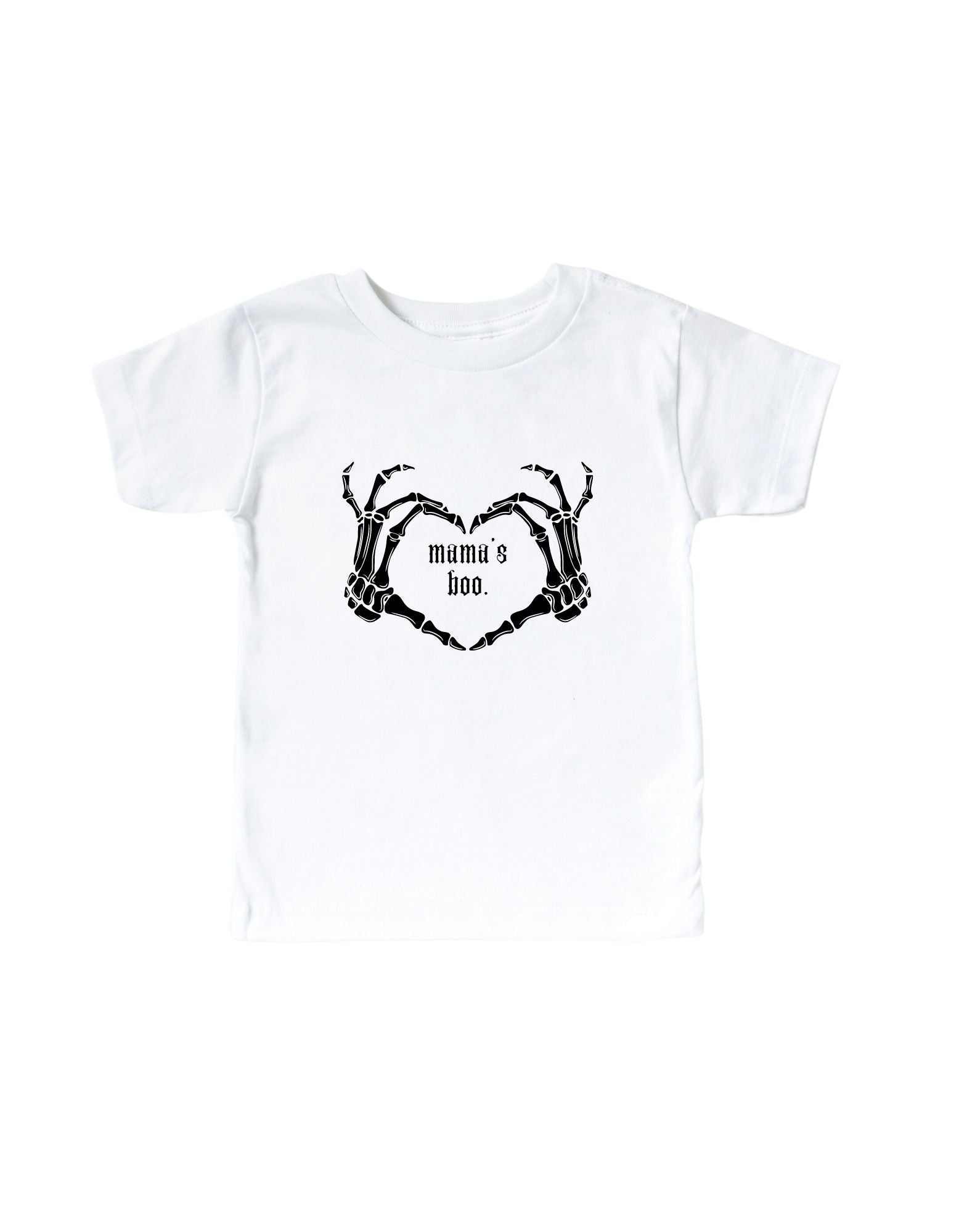 Mama's Boo Skeleton Heart Hands Kids Tee - Black/White