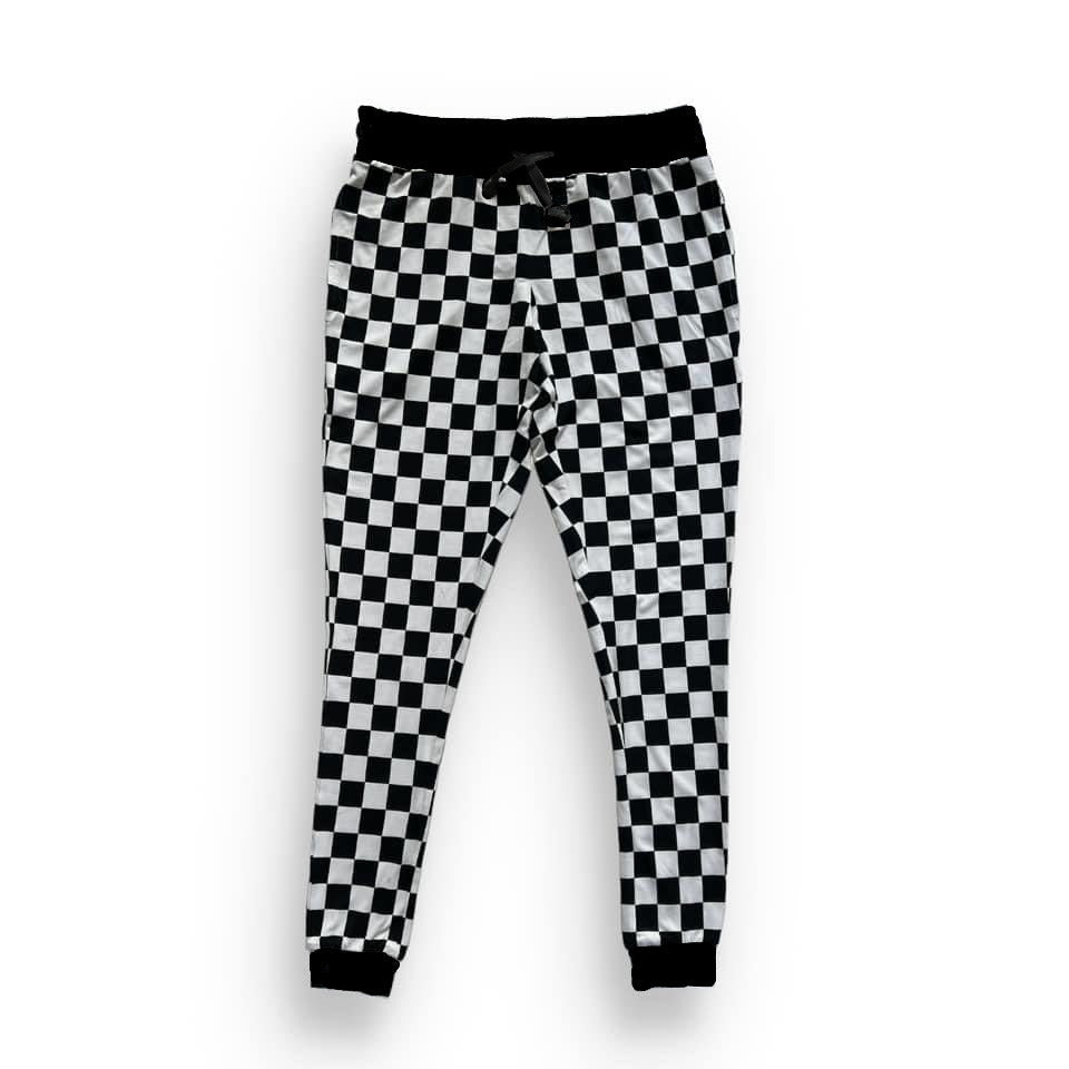 Women's Bamboo Joggers in B+W Check Print - Image 3