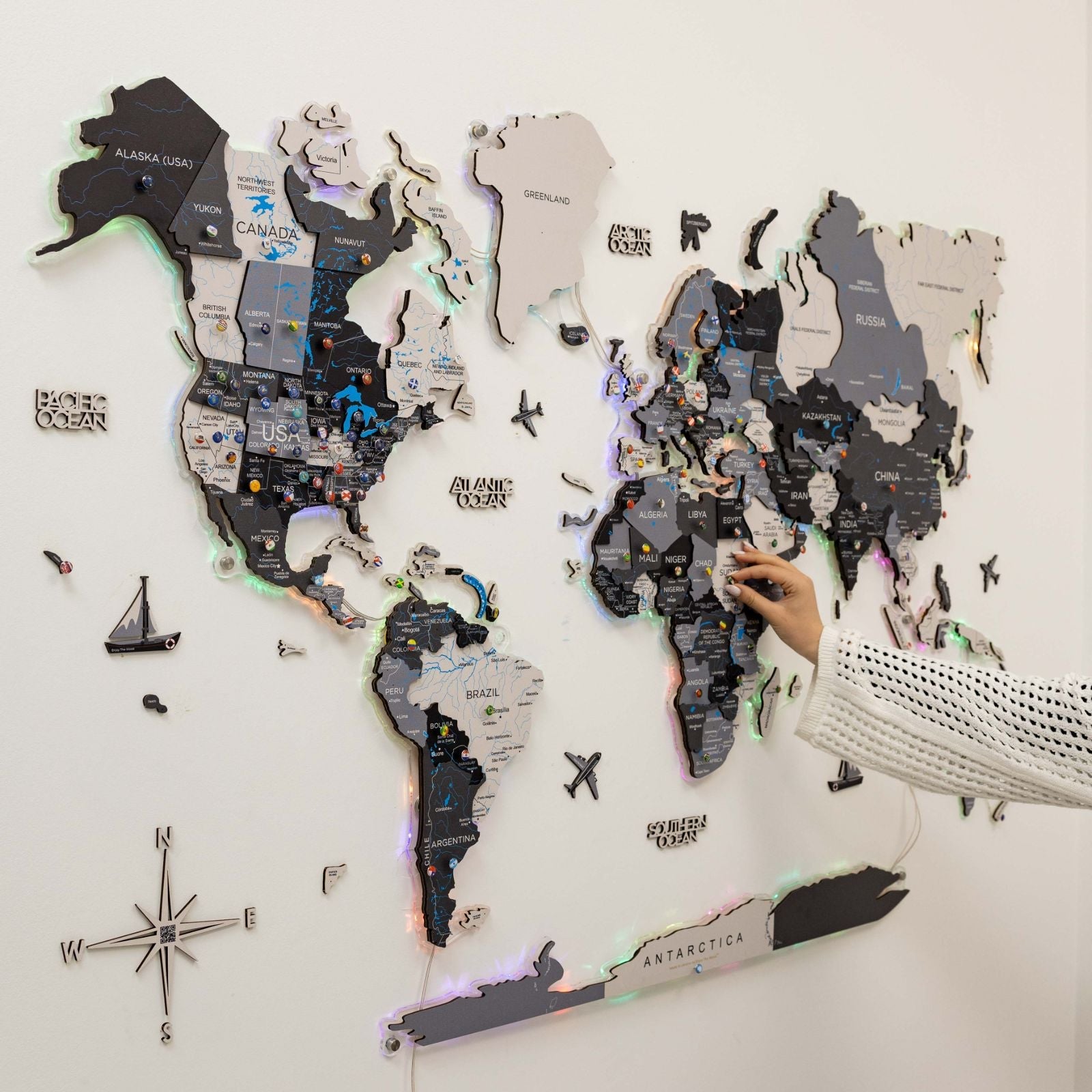 3D Luminous LED Wooden World Map 2.0 Nordik Wall Decor Art