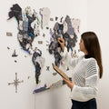 3D Luminous LED Wooden World Map 2.0 Nordik wall art with glowing continents in a minimalist interior.