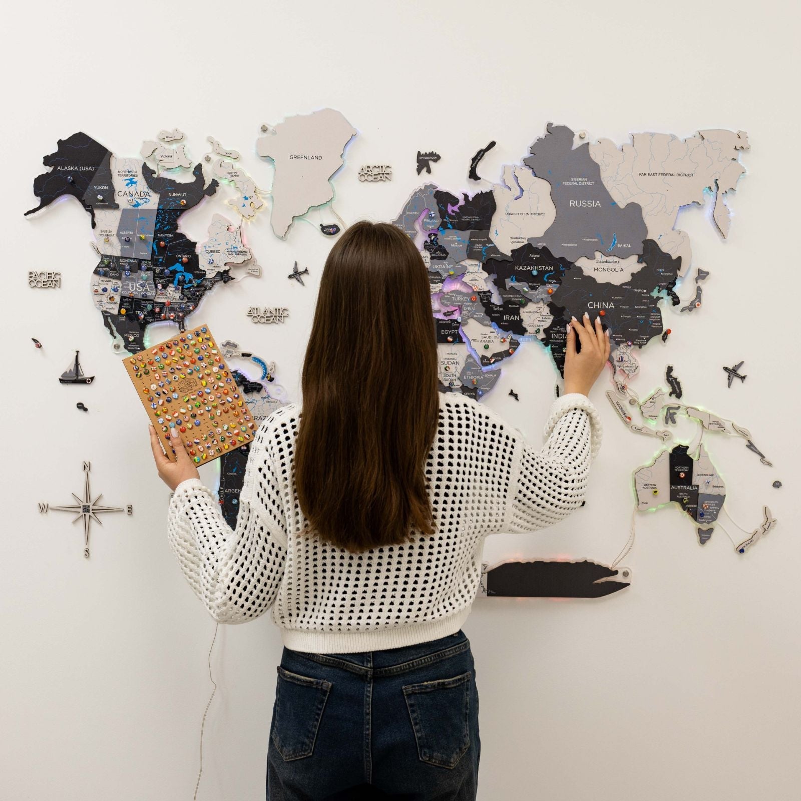 3D Luminous LED Wooden World Map 2.0 Nordik Wall Decor Art