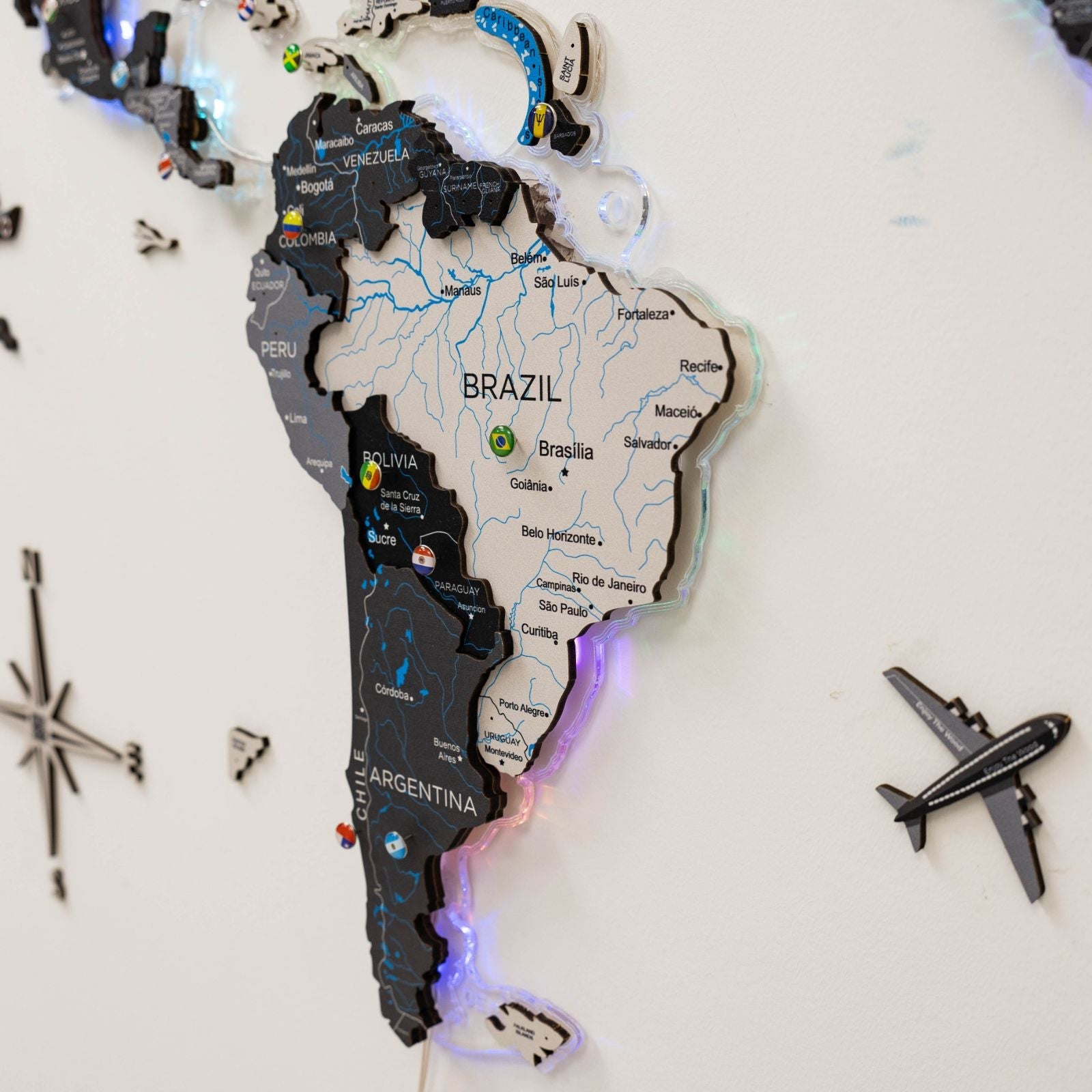 3D Luminous LED Wooden World Map 2.0 Nordik Wall Decor Art
