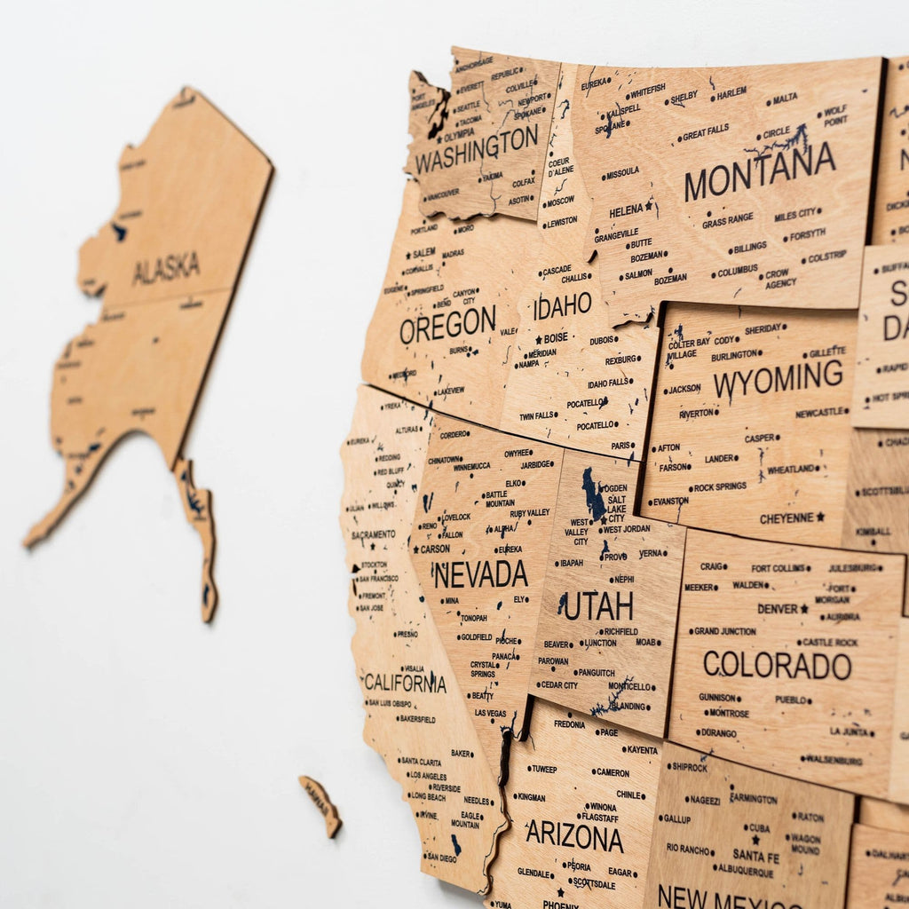 3D Gold Wooden Map of USA Decorative Wall Art