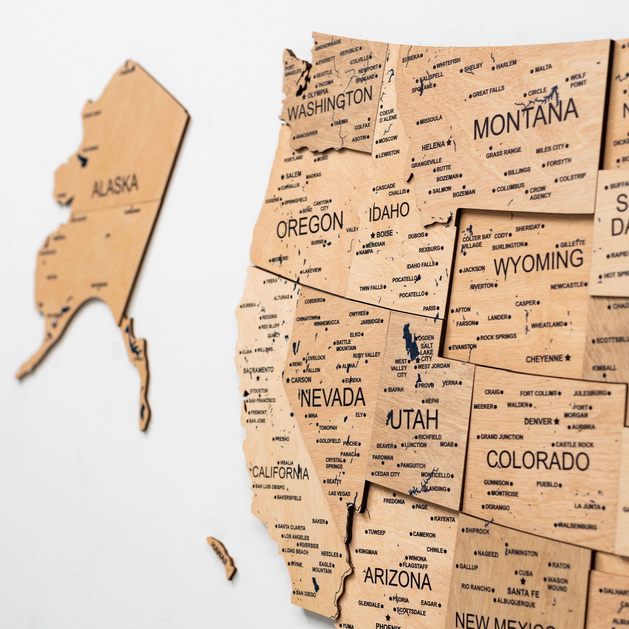 3D Gold Wooden Map of USA Decorative Wall Art