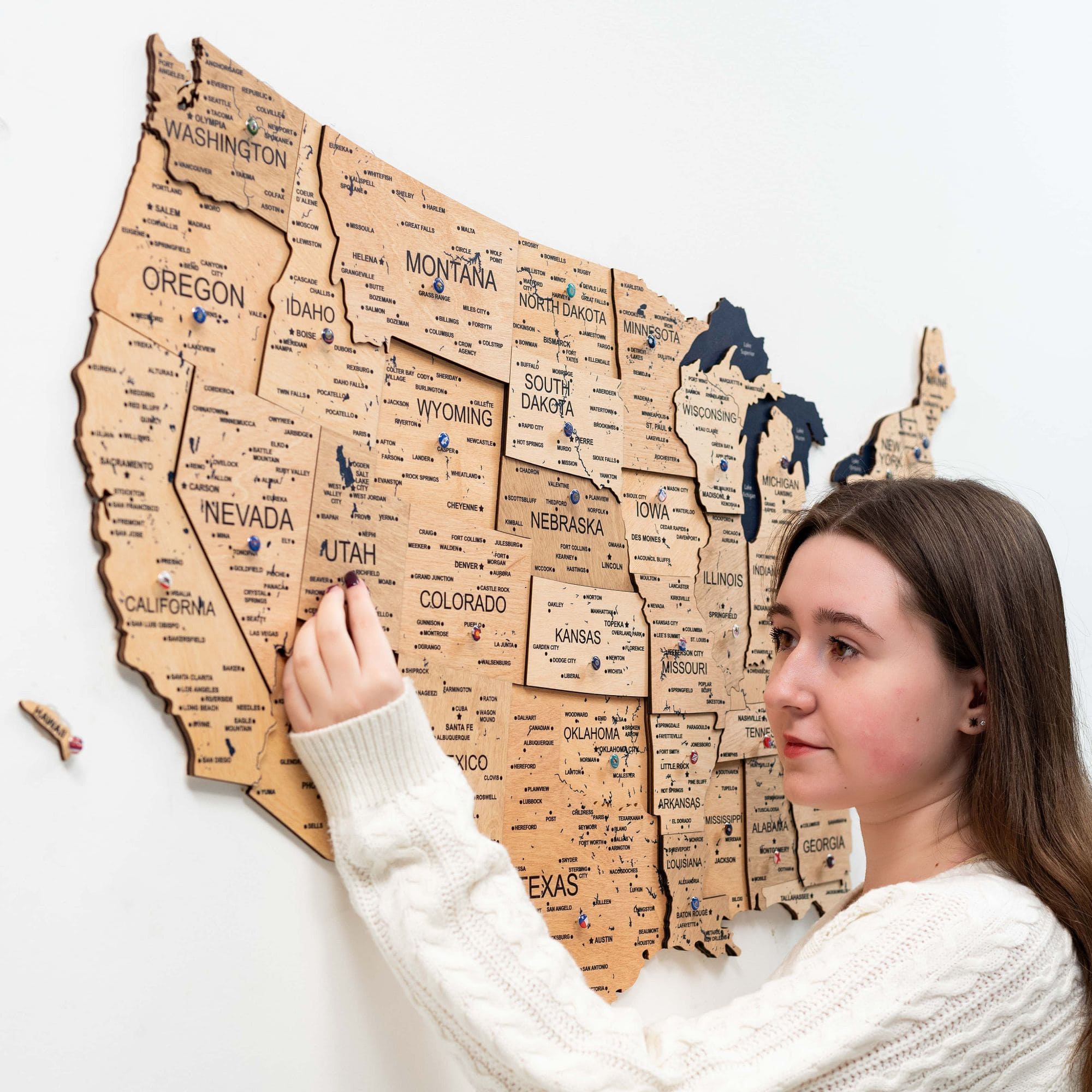 3D Gold Wooden Map of USA Decorative Wall Art