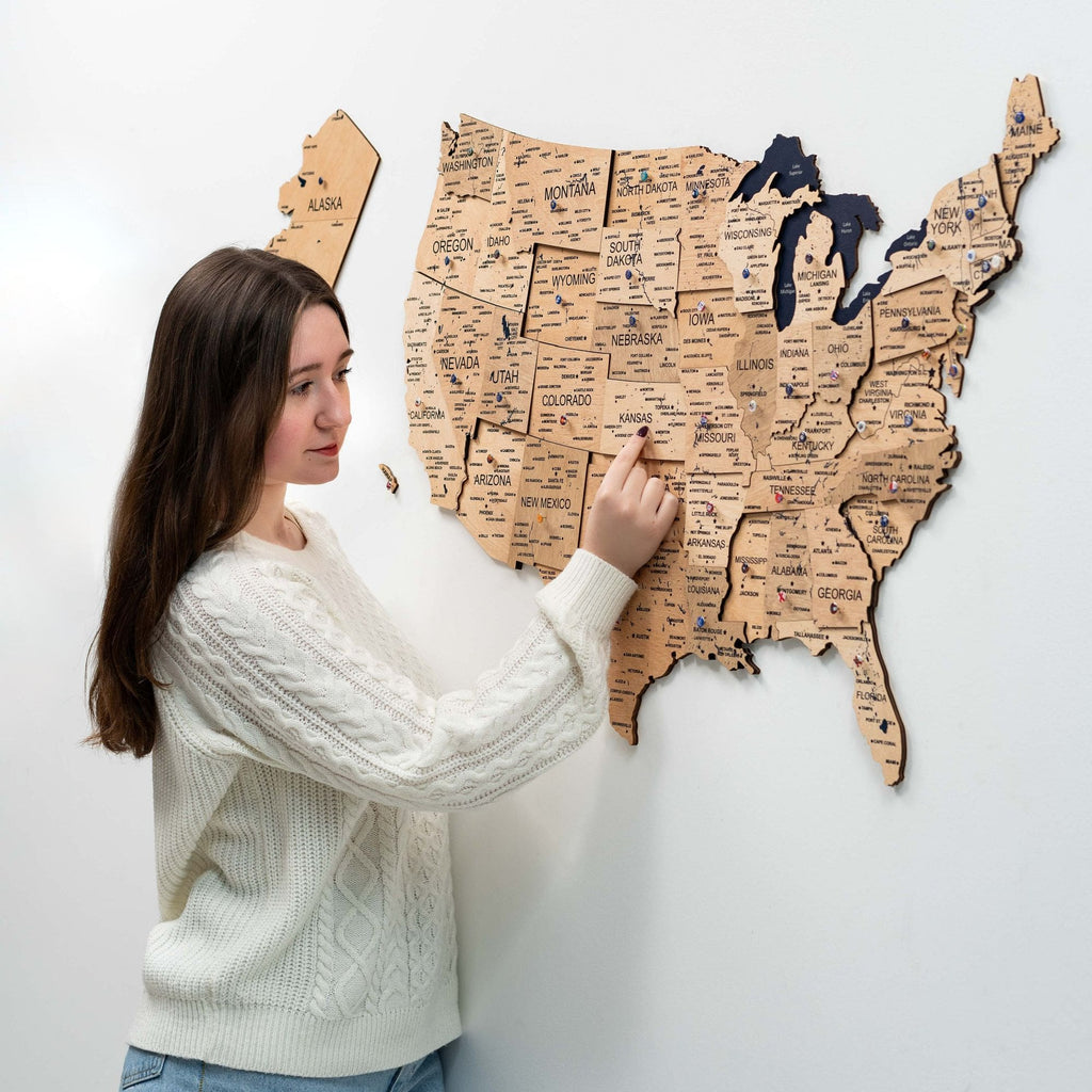 3D Gold Wooden Map of USA Decorative Wall Art