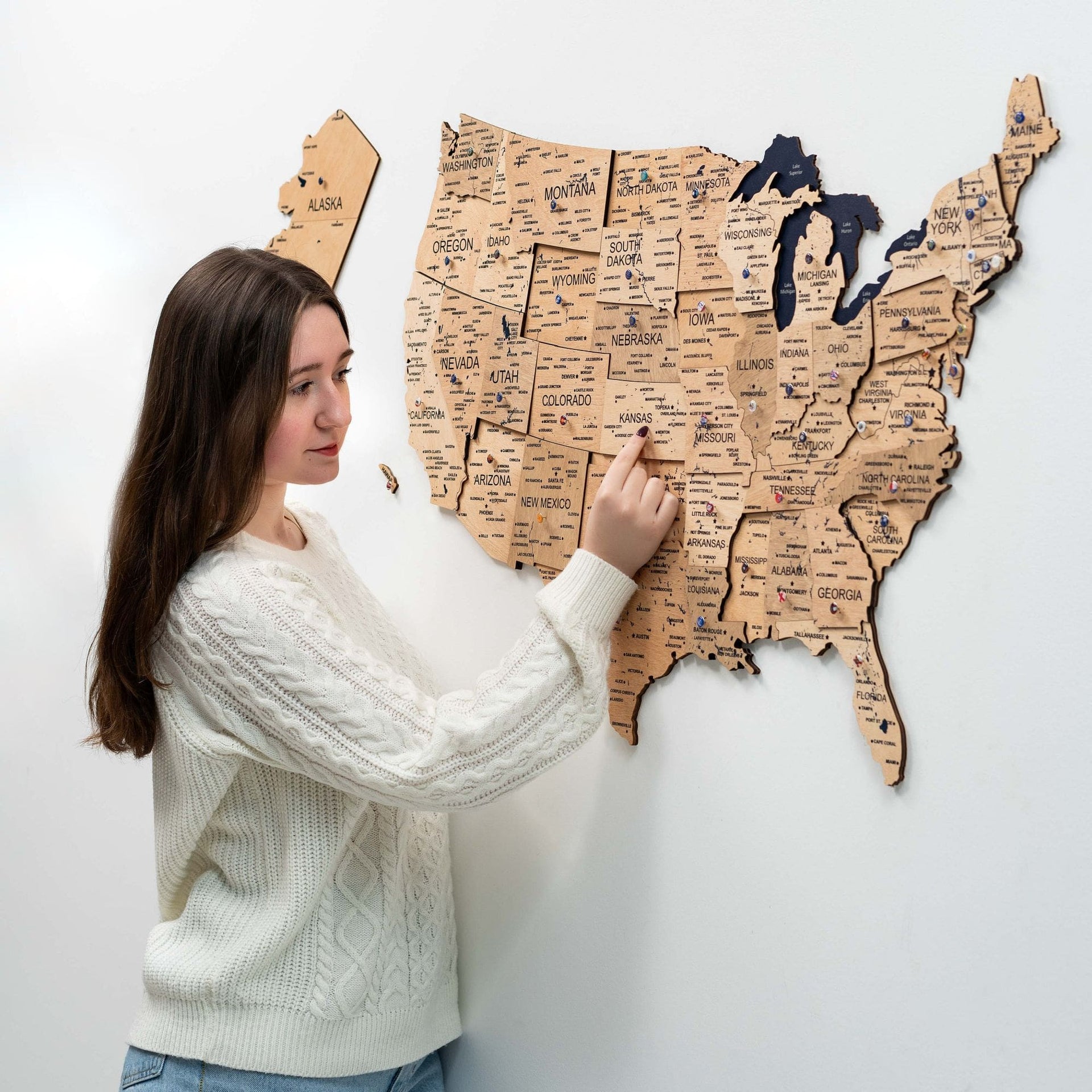 3D Gold Wooden Map of USA Decorative Wall Art