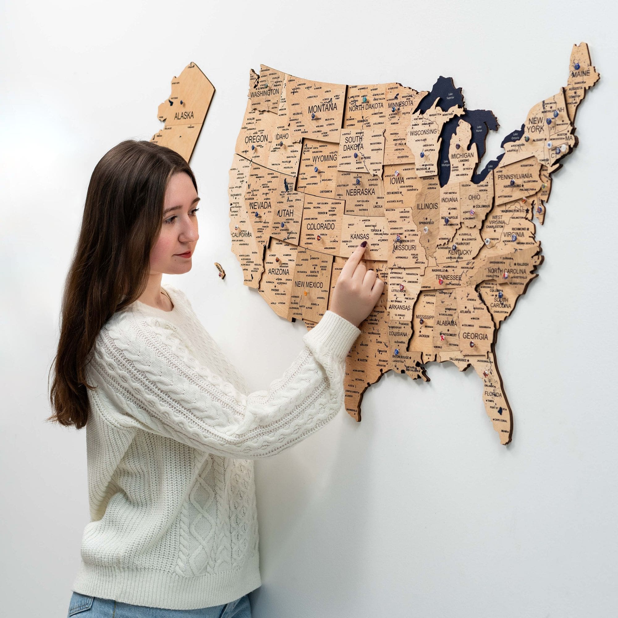 3D Gold Wooden Map of USA Decorative Wall Art