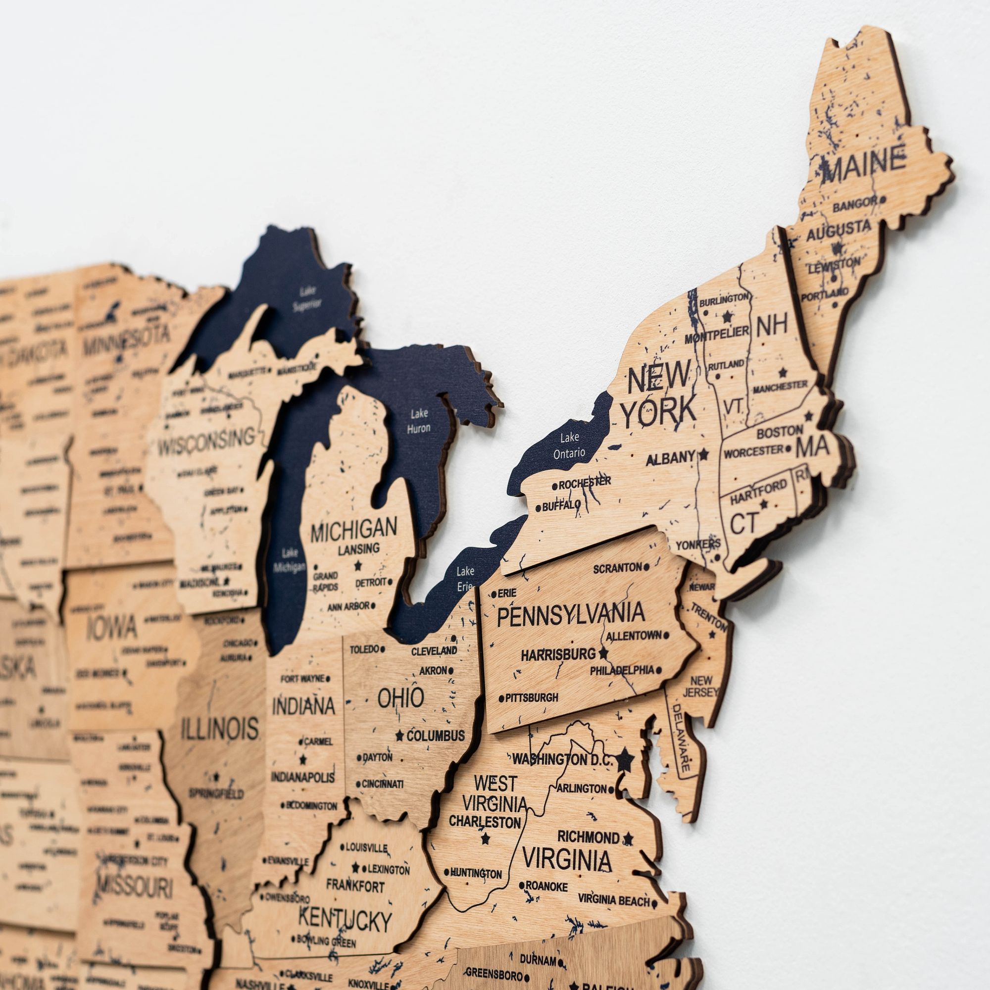 3D Gold Wooden Map of USA Decorative Wall Art