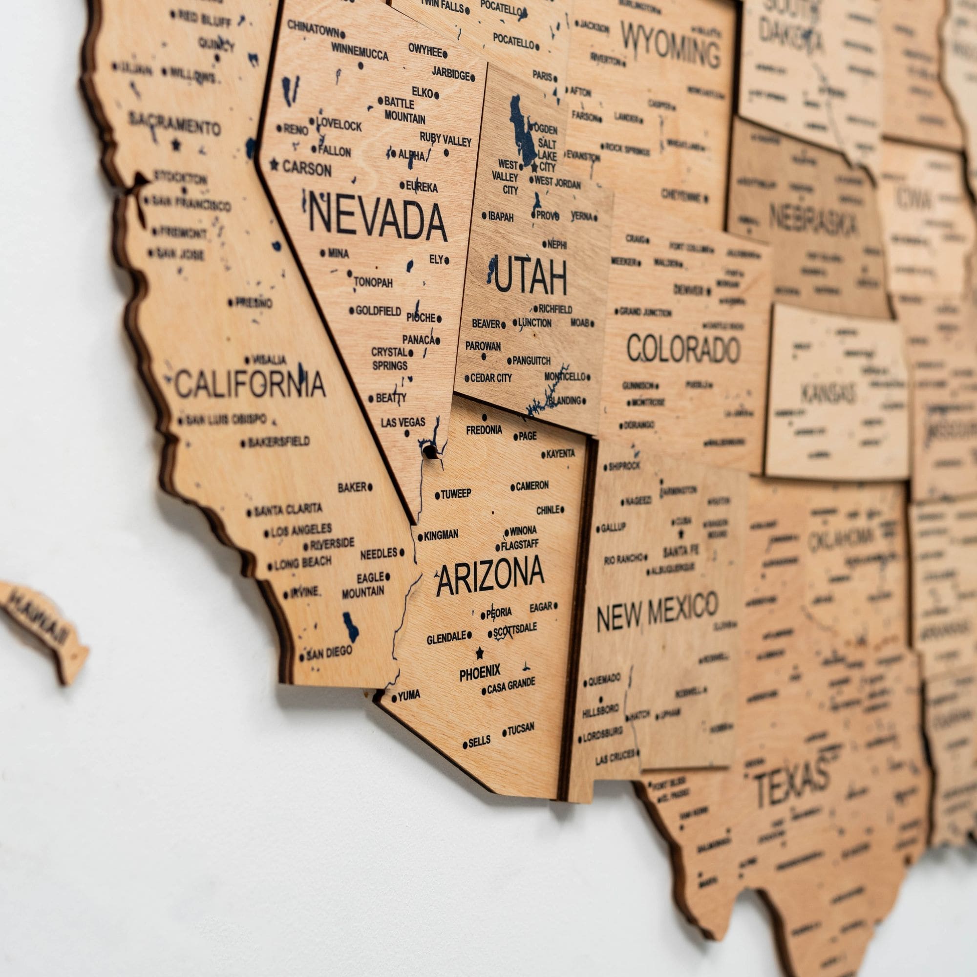3D Gold Wooden Map of USA Decorative Wall Art