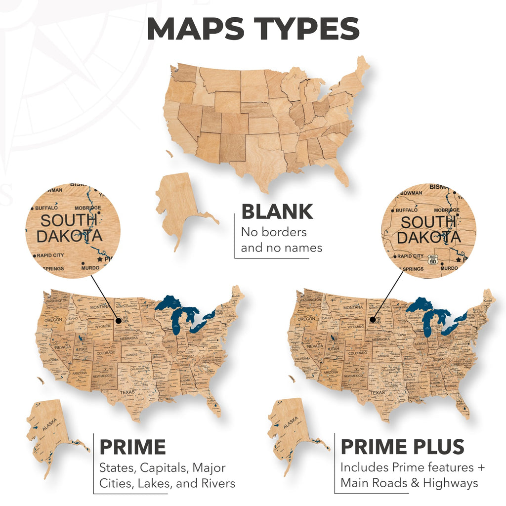 3D Gold Wooden Map of USA Decorative Wall Art