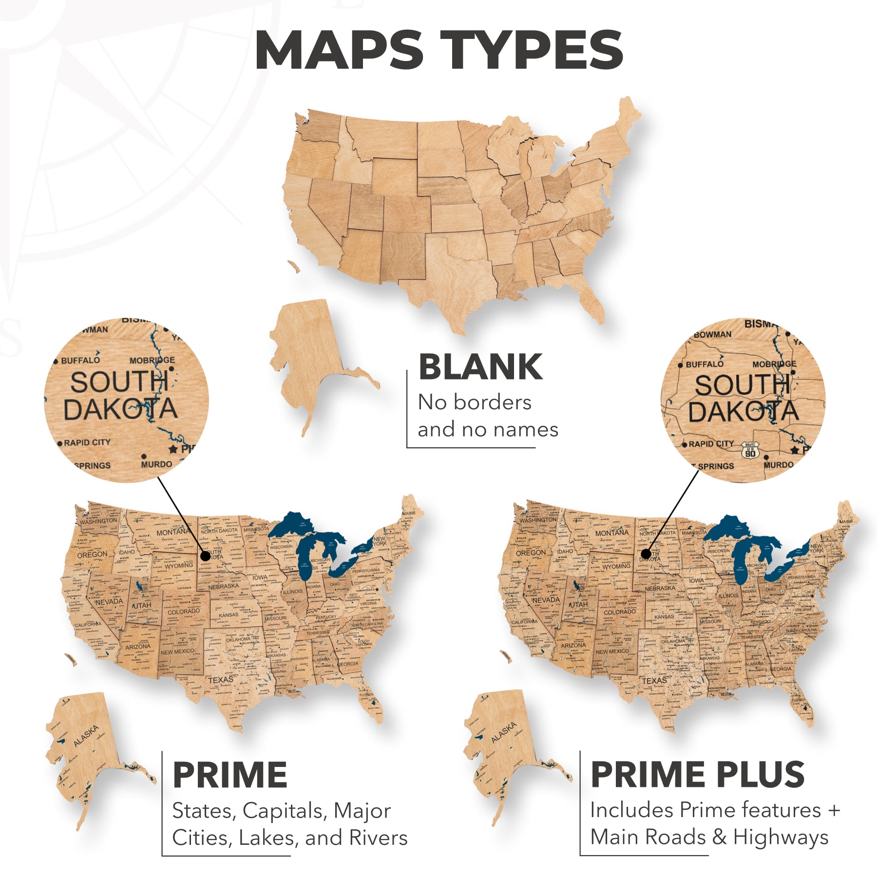 3D Gold Wooden Map of USA Decorative Wall Art