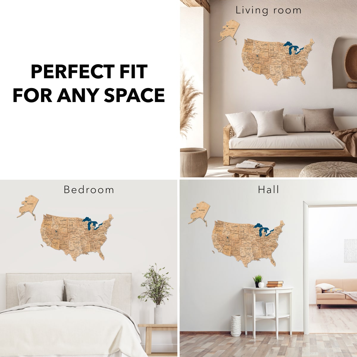 3D Gold Wooden Map of USA Decorative Wall Art