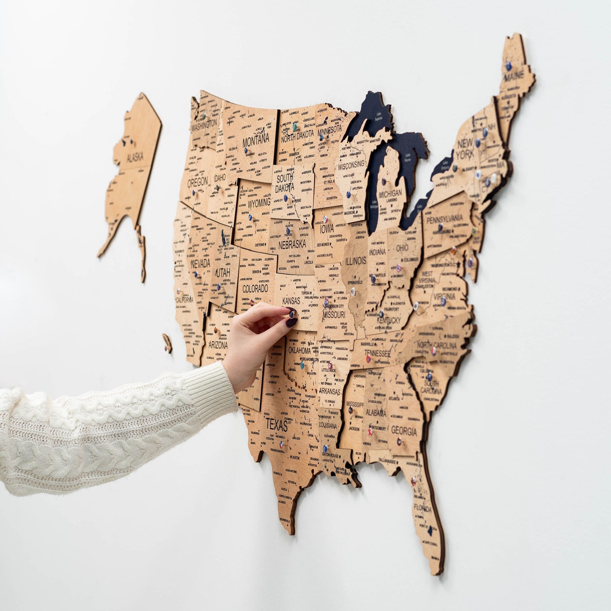 3D Gold Wooden Map of USA Decorative Wall Art