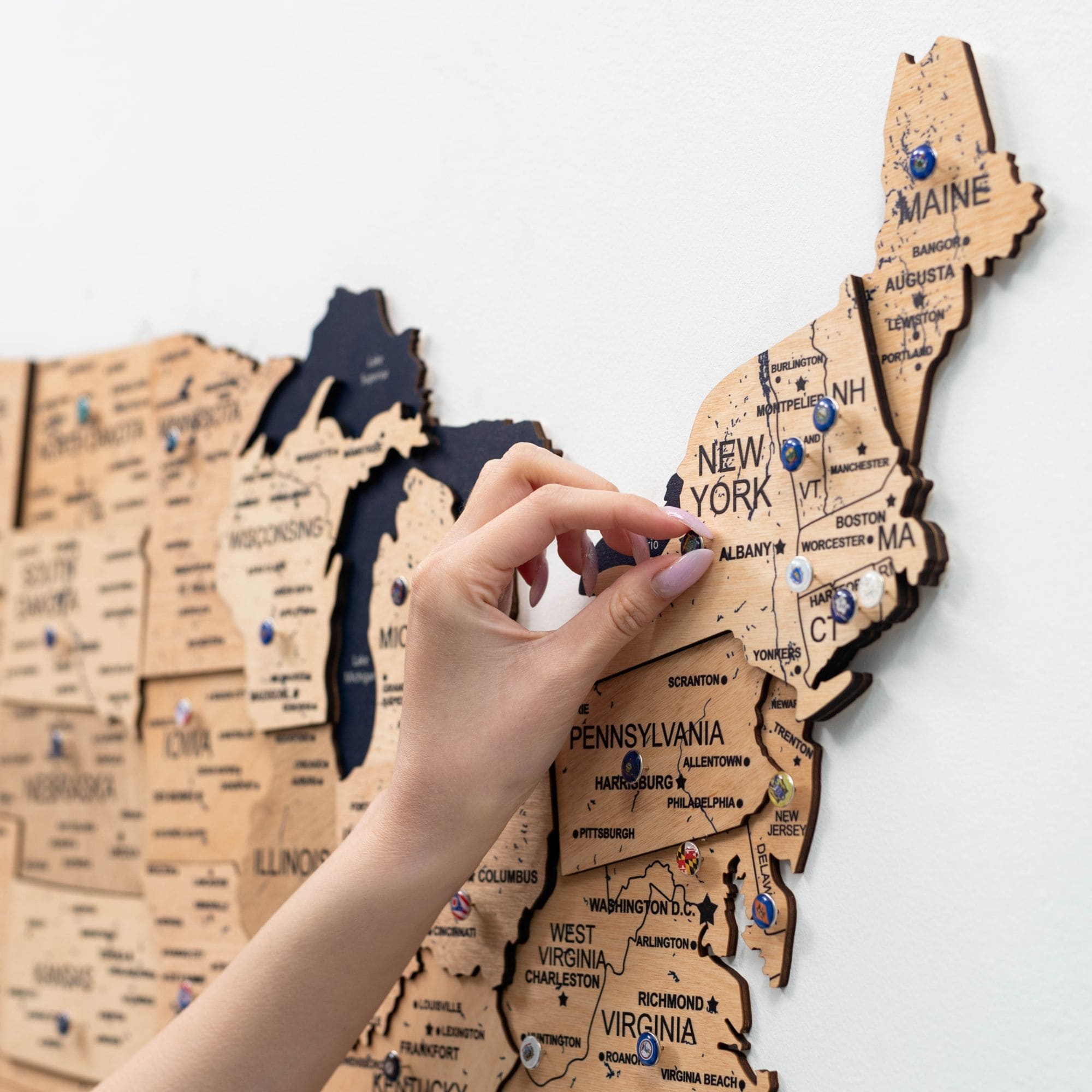 3D Gold Wooden Map of USA Decorative Wall Art
