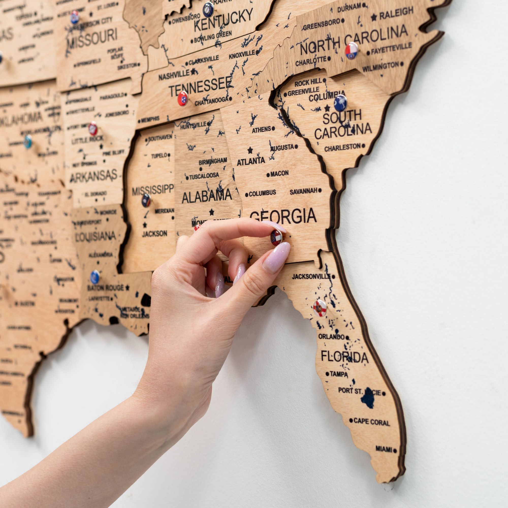 3D Gold Wooden Map of USA Decorative Wall Art