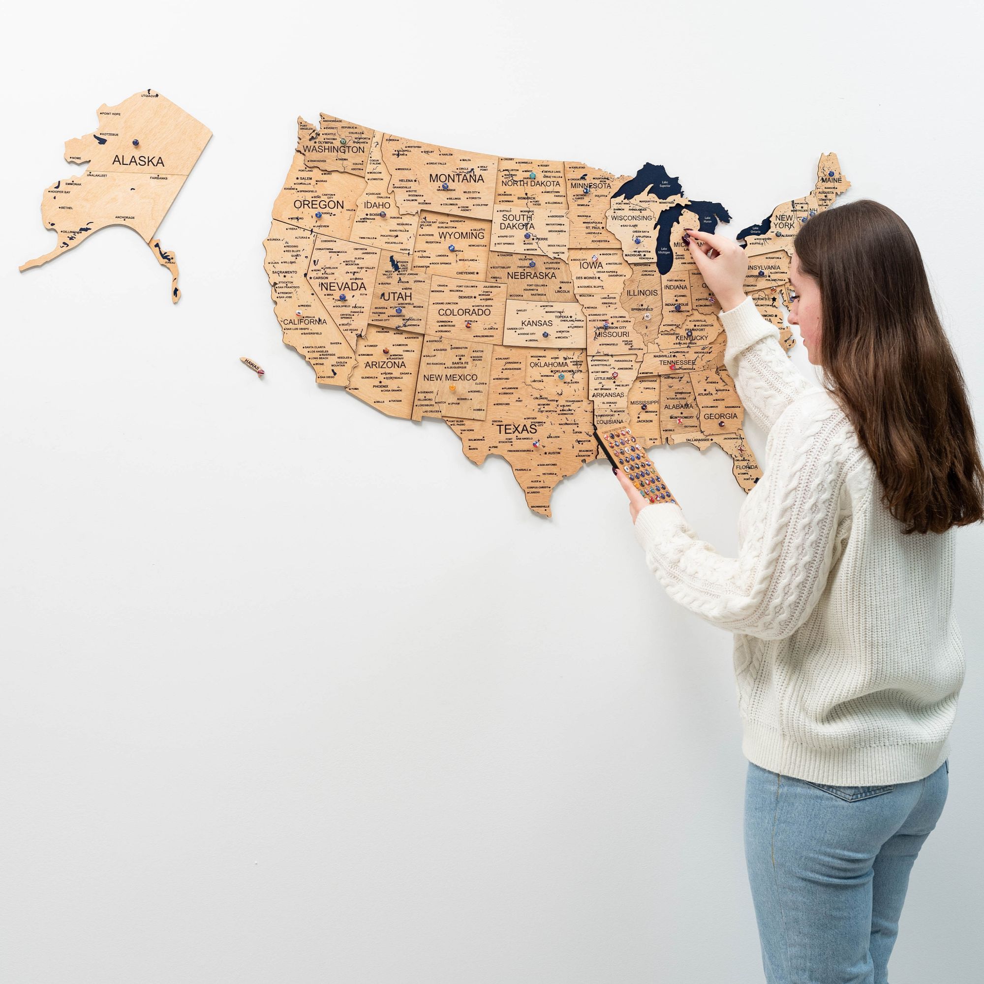 3D Gold Wooden Map of USA Decorative Wall Art