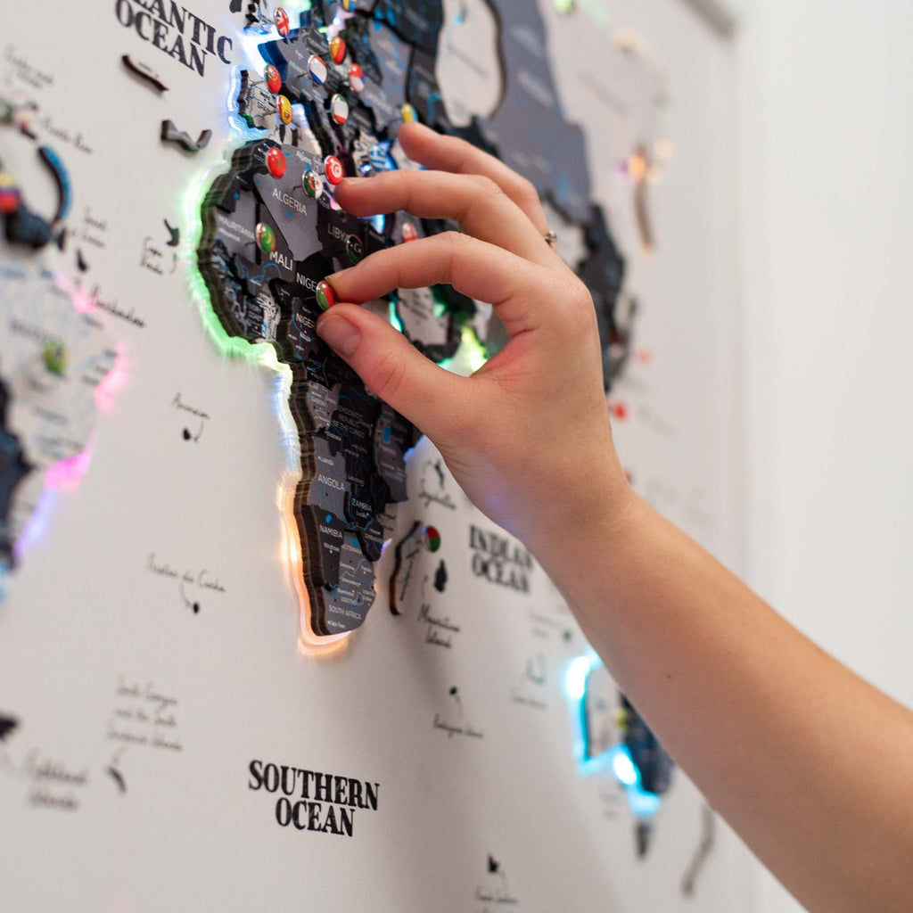 Nordik LED Wooden World Map Wall Art - Minimalist Cork Decor