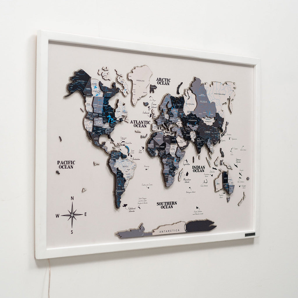 Nordik LED Wooden World Map Wall Art - Minimalist Cork Decor
