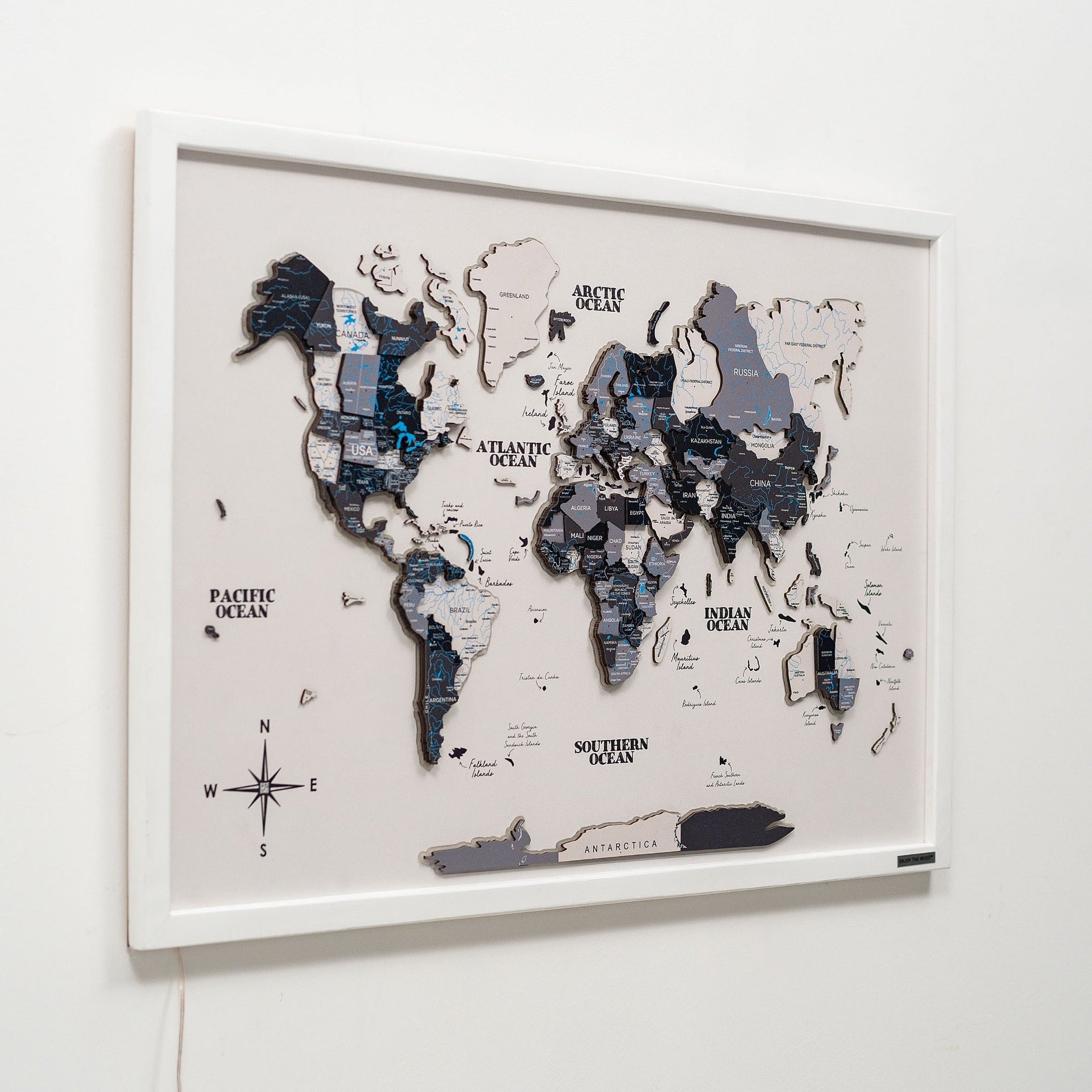 Nordik LED Wooden World Map Wall Art - Minimalist Cork Decor