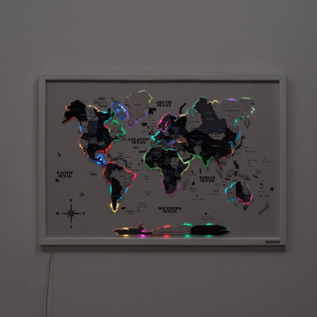 Nordik LED Wooden World Map Wall Art - Minimalist Cork Decor