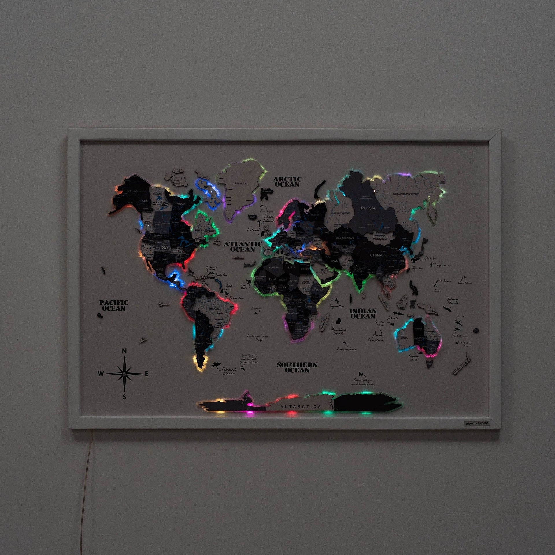 Nordik LED Wooden World Map Wall Art - Minimalist Cork Decor