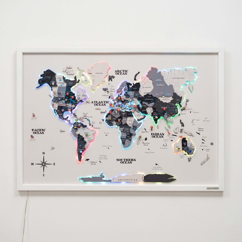 Nordik LED Wooden World Map Wall Art - Minimalist Cork Decor