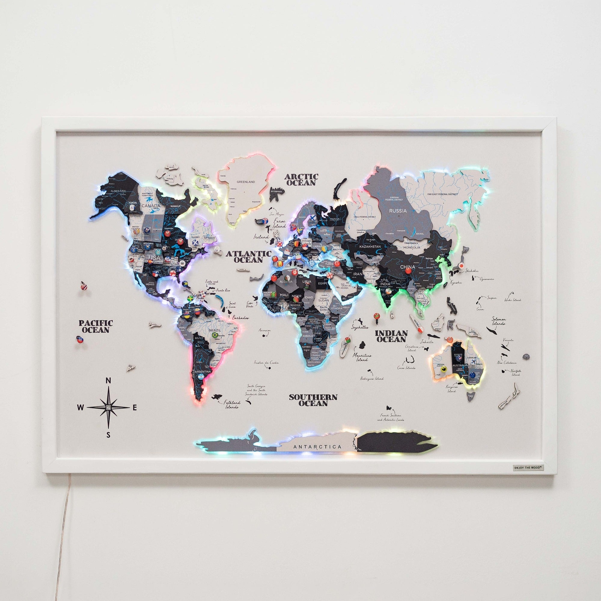 Nordik LED Wooden World Map Wall Art - Minimalist Cork Decor