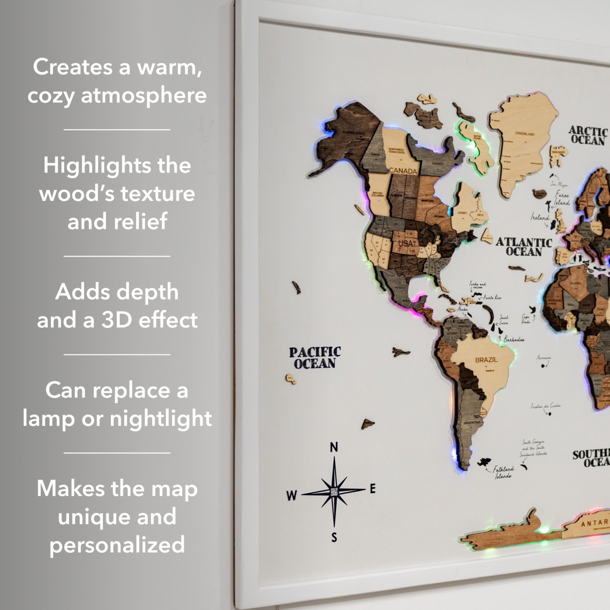 Map on Board LED 2.0 Smokey Wall Decor with Integrated Lighting