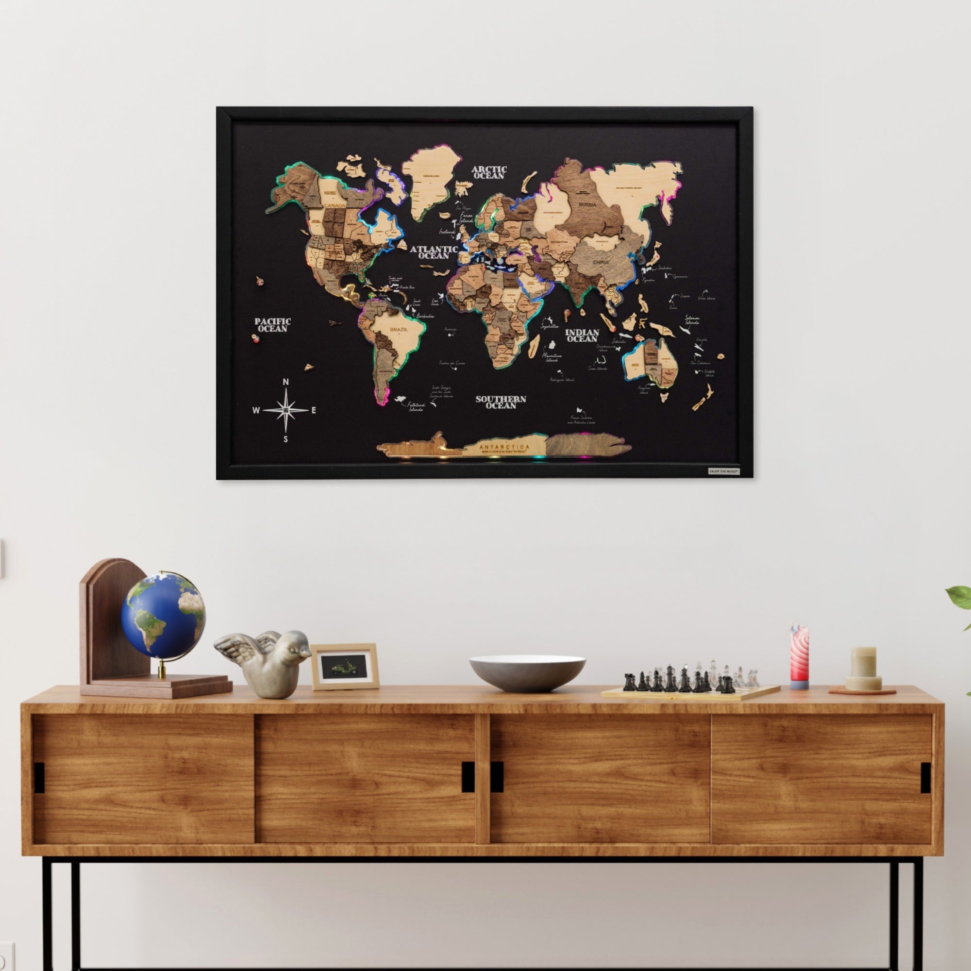 Map on Board LED 2.0 Smokey Wall Decor with Integrated Lighting