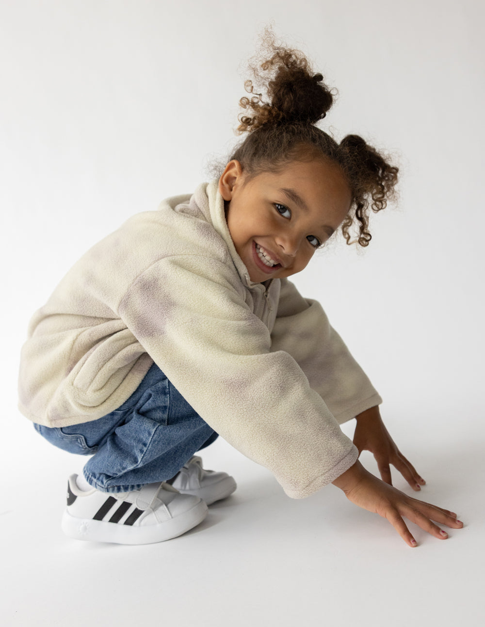 Kids Marble Fleece Zip Pullover in Pearl and Mauve Marble