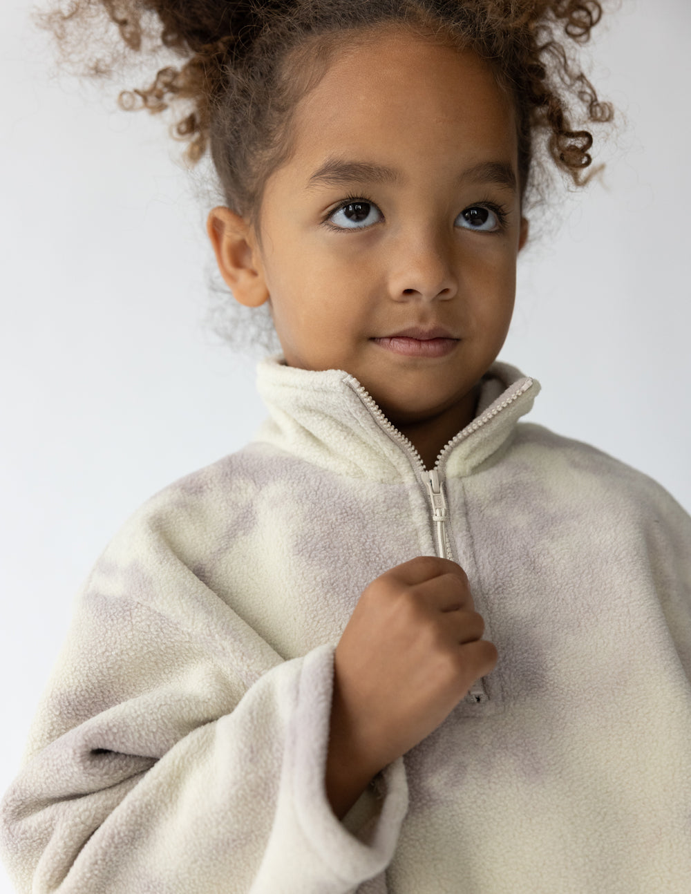 Kids Marble Fleece Zip Pullover in Pearl and Mauve Marble