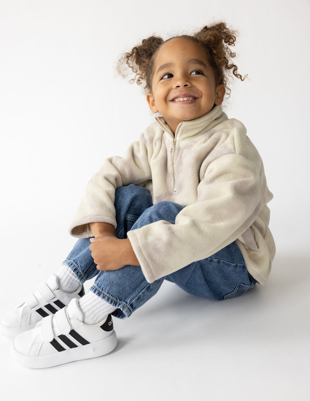 Kids Marble Fleece Zip Pullover in Pearl and Mauve Marble