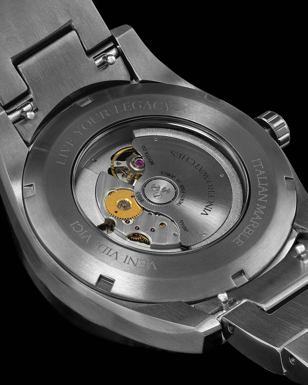 Marble Automatic Watch: Silver Nero 43mm Case