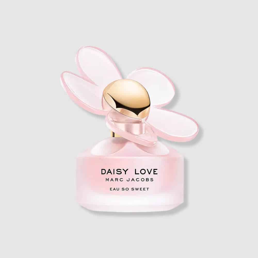 Marc Jacobs Daisy Love Eau So Sweet 3.4 fl oz bottle in pastel pink glass with gold accents