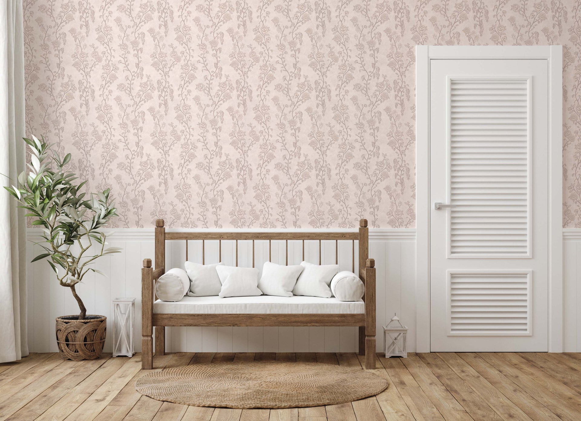 Marina Floral Removable Wallpaper in Sage-Green and Blush-Pink