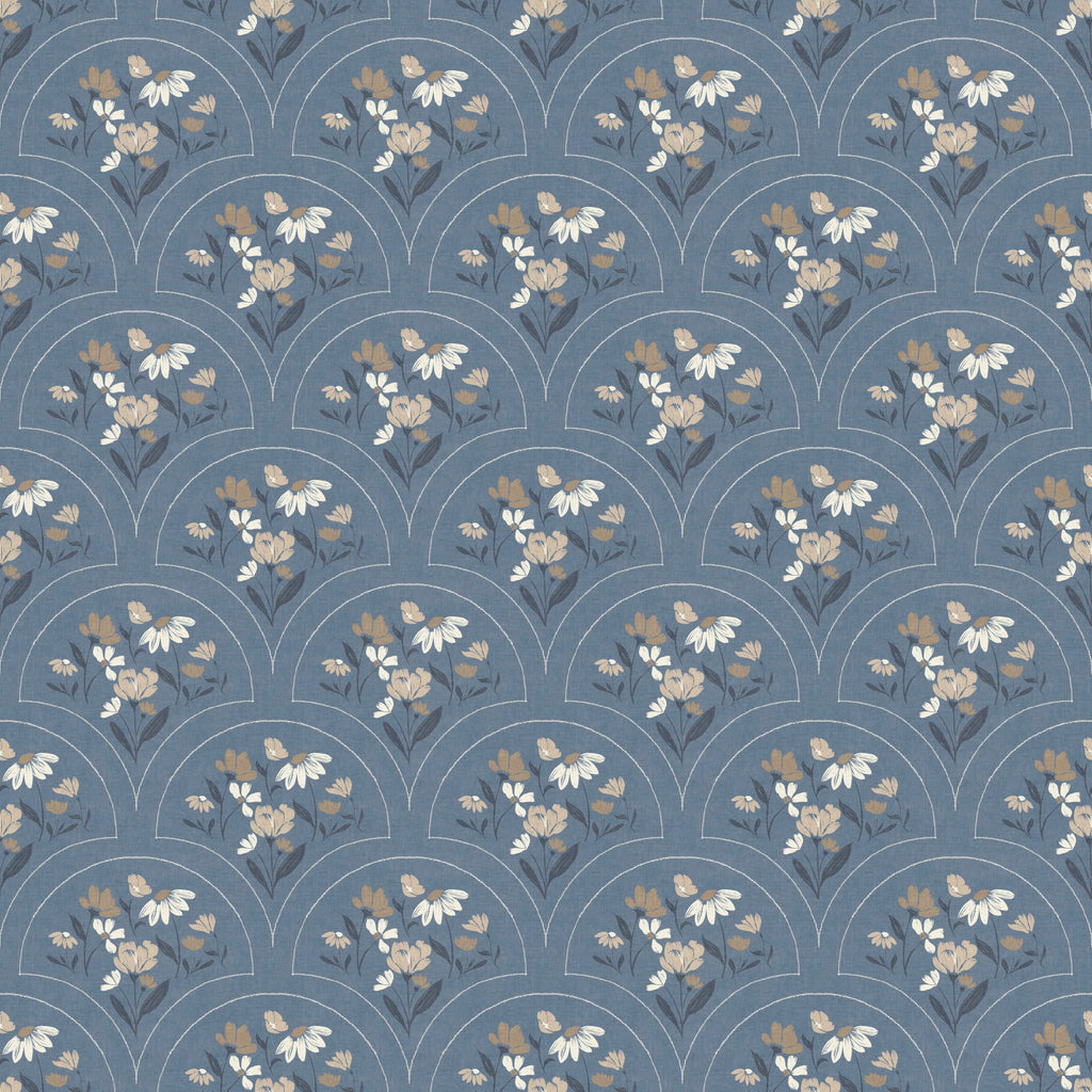Marlee Floral Removable Wallpaper in Dusty Blue, Cream, and Taupe