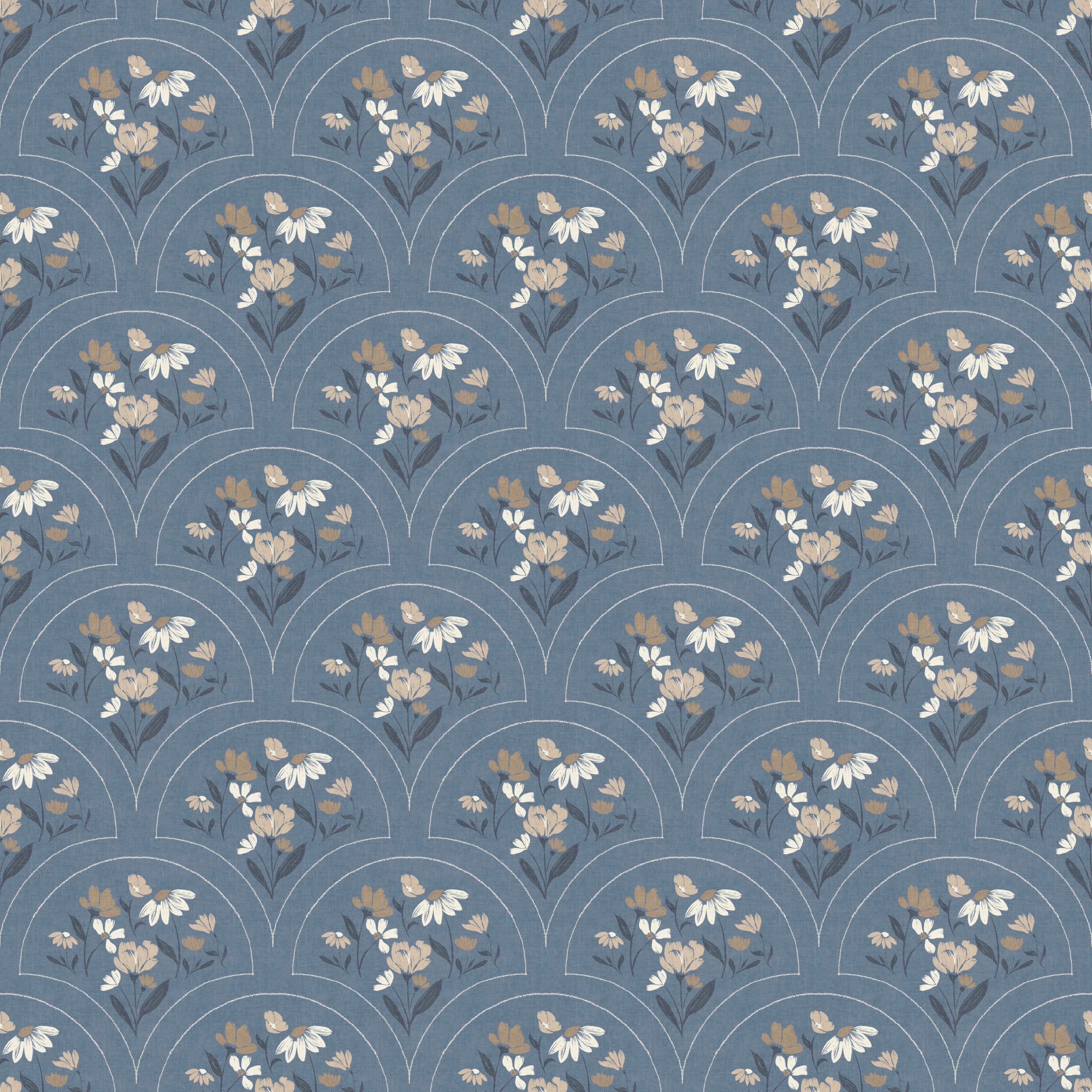 Marlee Floral Removable Wallpaper in Dusty Blue, Cream, and Taupe
