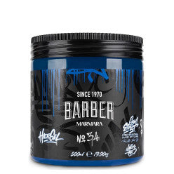 Marmara Barber Hair Gel No. 34 Blue 500ml bottle for professional hair styling