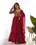 Maroon Faux Georgette Anarkali Suit with 9 Needle Thread Embroidery