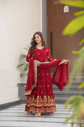 Maroon Faux Georgette Anarkali Gown with Zari and Sequins Work