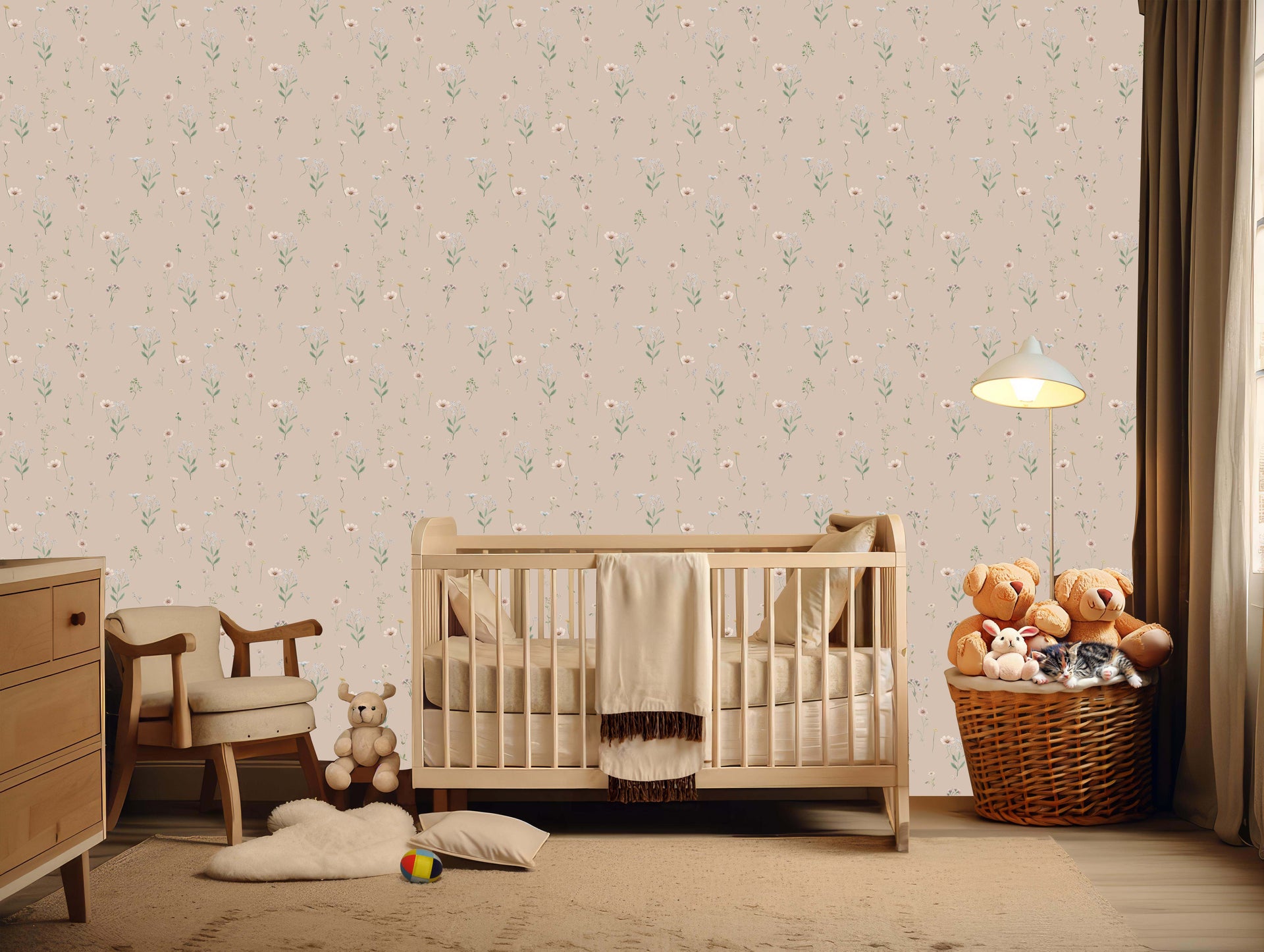Marta Floral Removable Wallpaper in Blush Pink and Sage Green