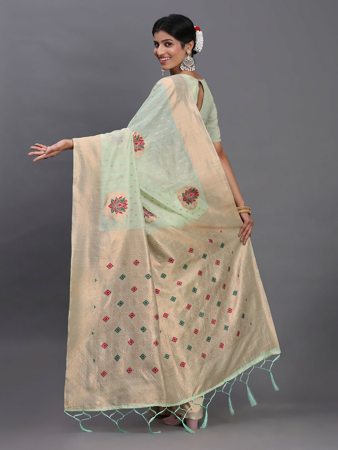 Light Green Linen Cotton Saree with Matching Blouse