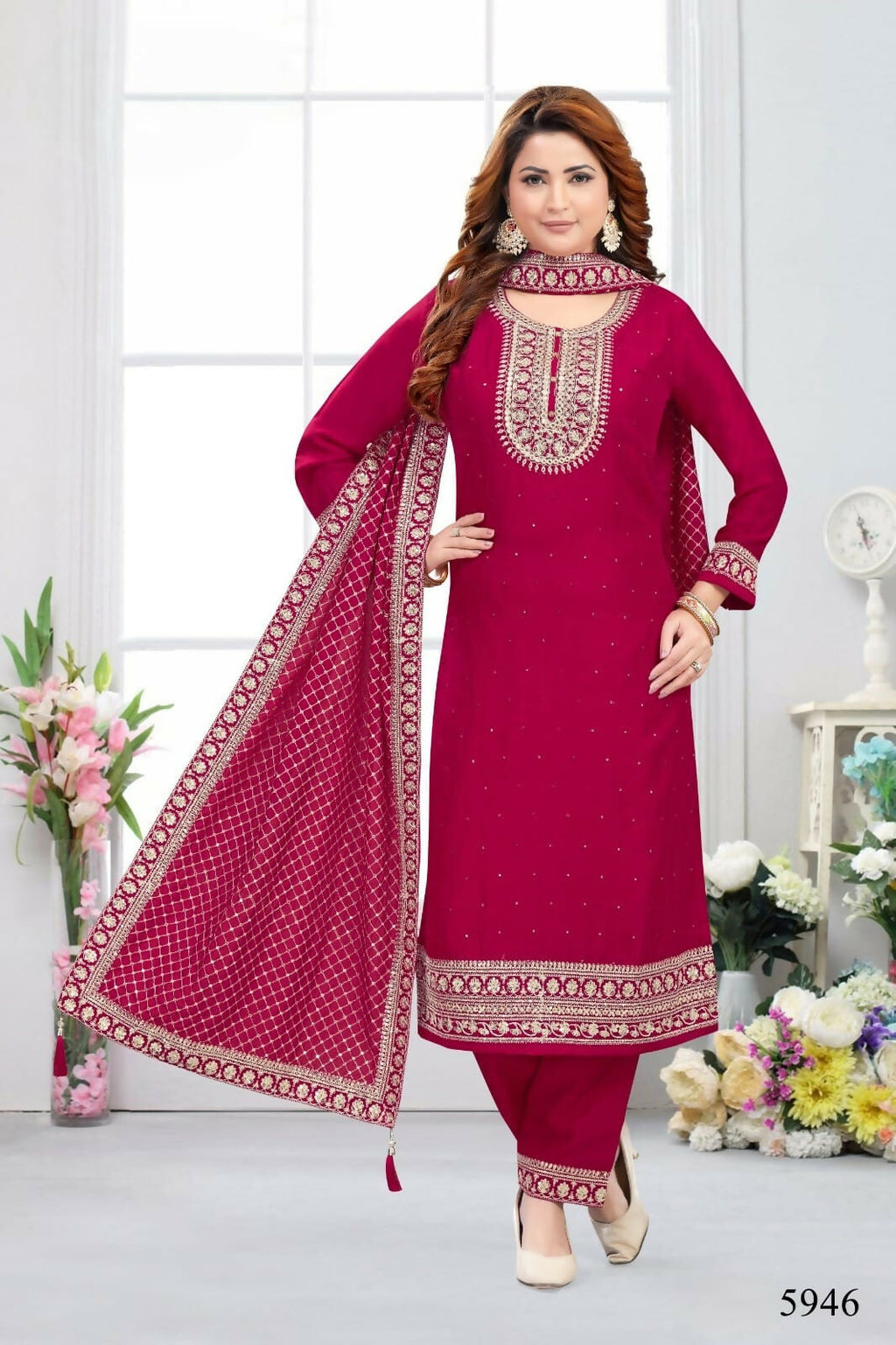 Rani Color Muslin Silk Kurta Set - 3 Piece Traditional Set