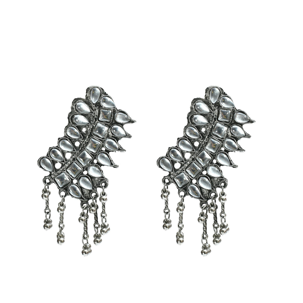 Kundan Oxidised Silver-Plated Brass Necklace for Women