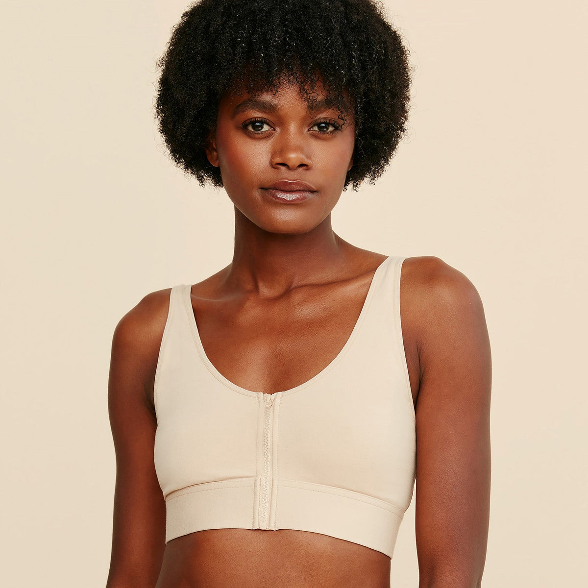 Wilderness Cotton Modal Front-Closure Bralette in Beige